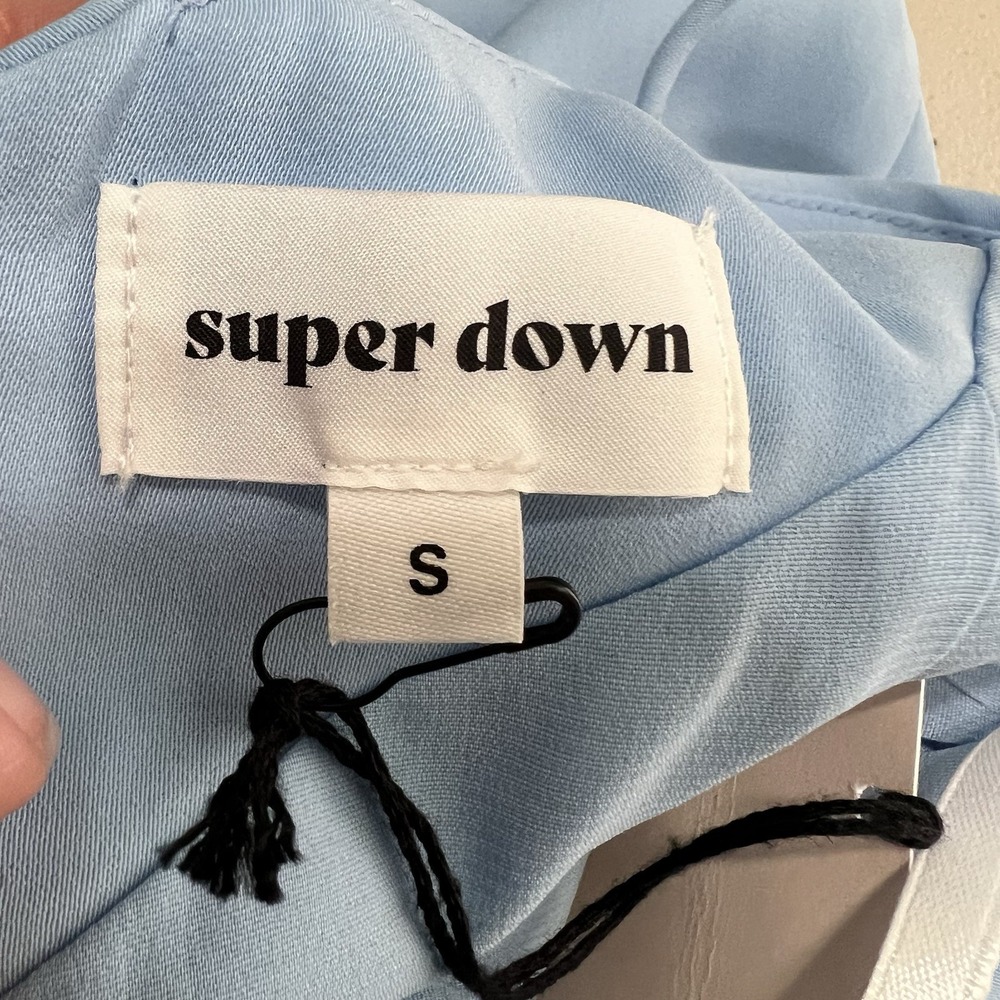 NEW! Superdown Revolve Vivian Deep V Mini Dress Light Blue Size Small Tulip Hem - Picture 7 of 10